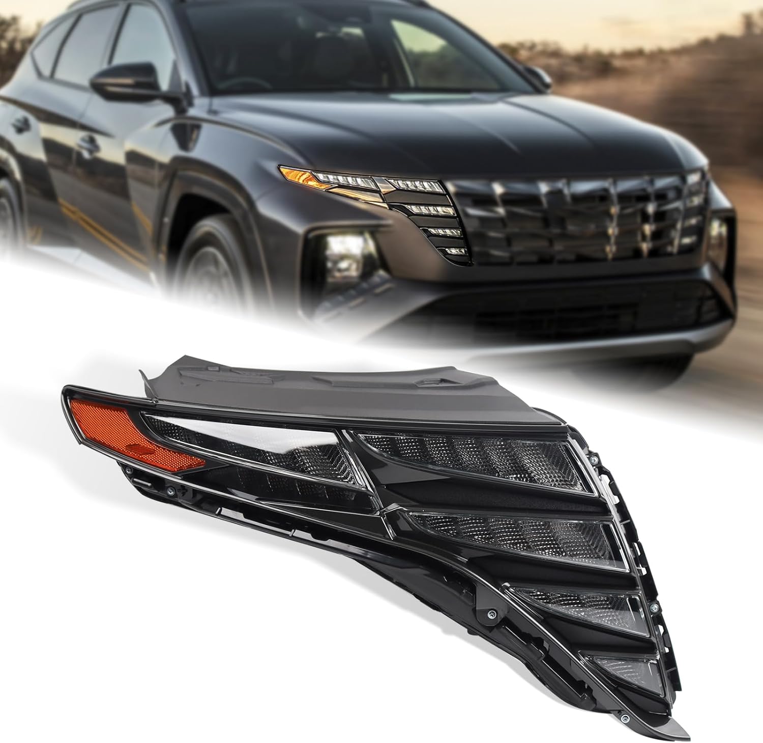 Black Bezel LED DRL Daytime Running Light Upper Headlight Assembly Compatible with 2022-2024 Hyundai Tucson SE/SEL Models Left Driver Side 92207-CW010 HY2562114