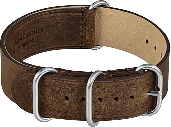 WOCCI 20mm One-piece Watch Band for Men, Top Grain Leather, Brushed Hardware Retro Brown