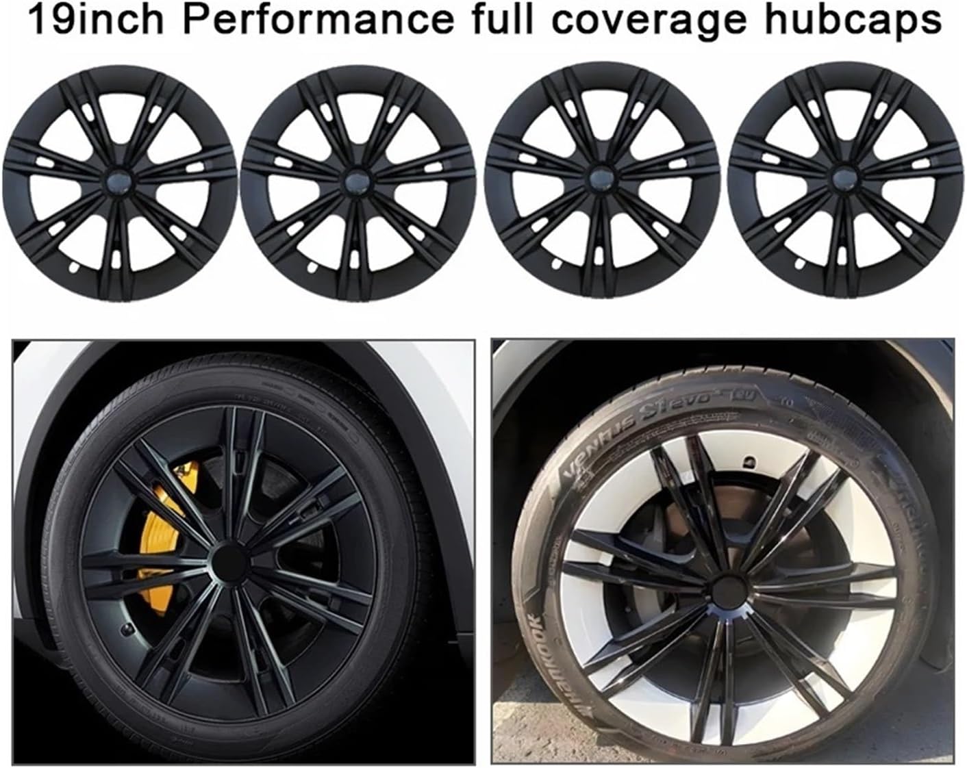 4PCS Hub Cap Compatible for Tesla Model Y 19 Inch Hubcap Performance Full Rim Cover Wheel Cap Accessories Wheel Parts 2018-2024(Matte Black)