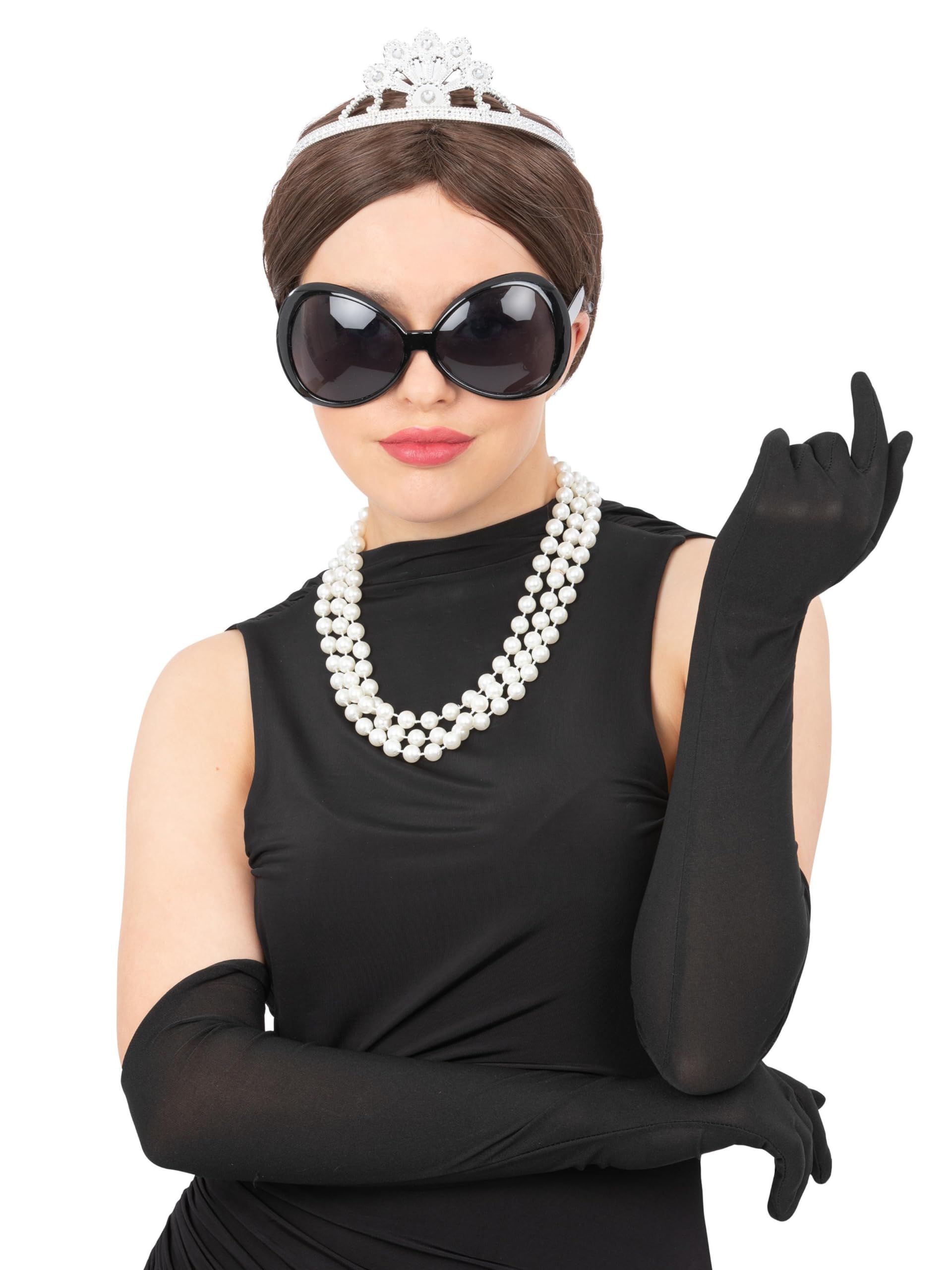 Smiffys Tiffany Diva Kit, Sunglasses Plastic Tiara, Pearl Necklace & Long Gloves, Icons & Idols Fancy Dress, Heros Dress Up Accessories - Image 2