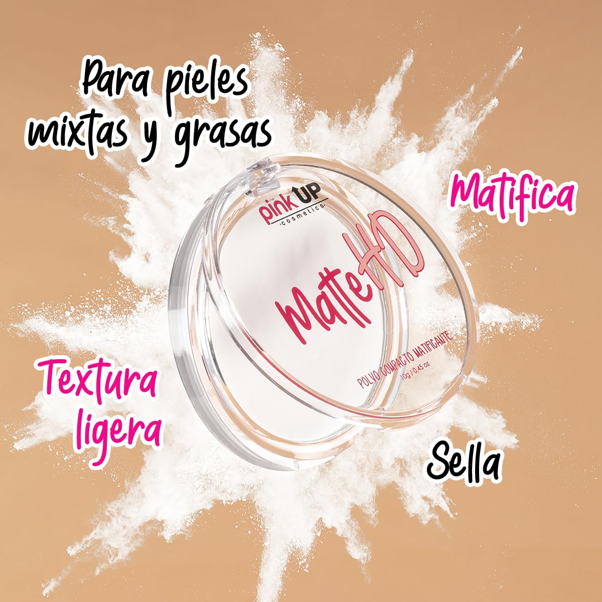 PINK UP Matte HD Compact Powder Mattifying| Make up| Setting Powder| Pressed Powder | Face Make Up| For Combination Skin|Controls shine on facial skin| Model PKHD