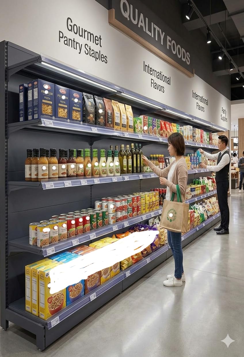 Regulowany regał ścienny w supermarkecie, regał gondolowy do sprzedaży detalicznej, wytrzymałe, zajmujące niewiele miejsca i wszechstronne rozwiązanie do przechowywania materiałów biurowych w sklepach