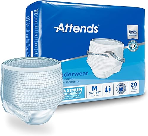 Attends Ropa interior protectora con tecnología DermaDry para el cuidado de la incontinencia de adultos tamaño mediano unisex 20 unidades paquete de