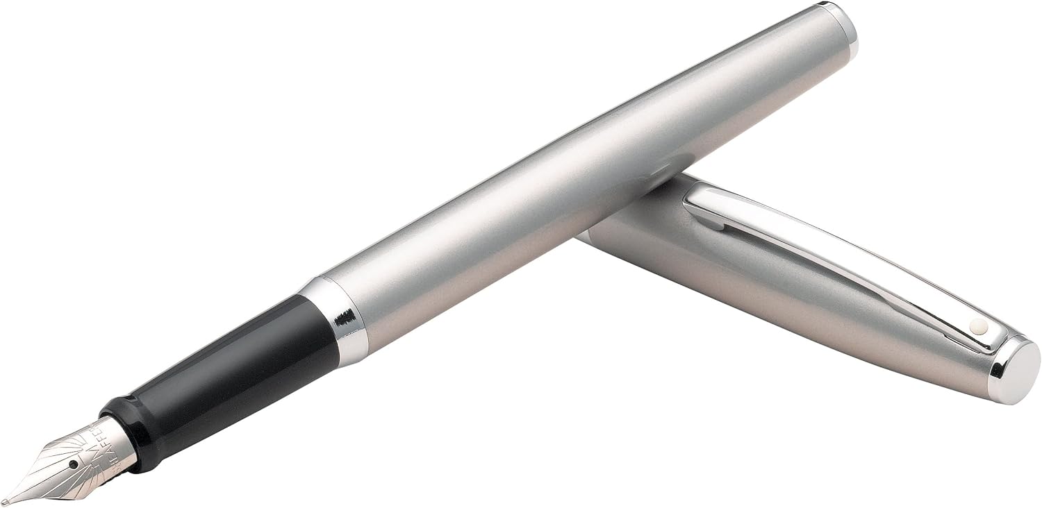 Sheaffer Sagaris Medium Nib Fountain Pen, Metallic Silver, Chrome Trim (E0947753)