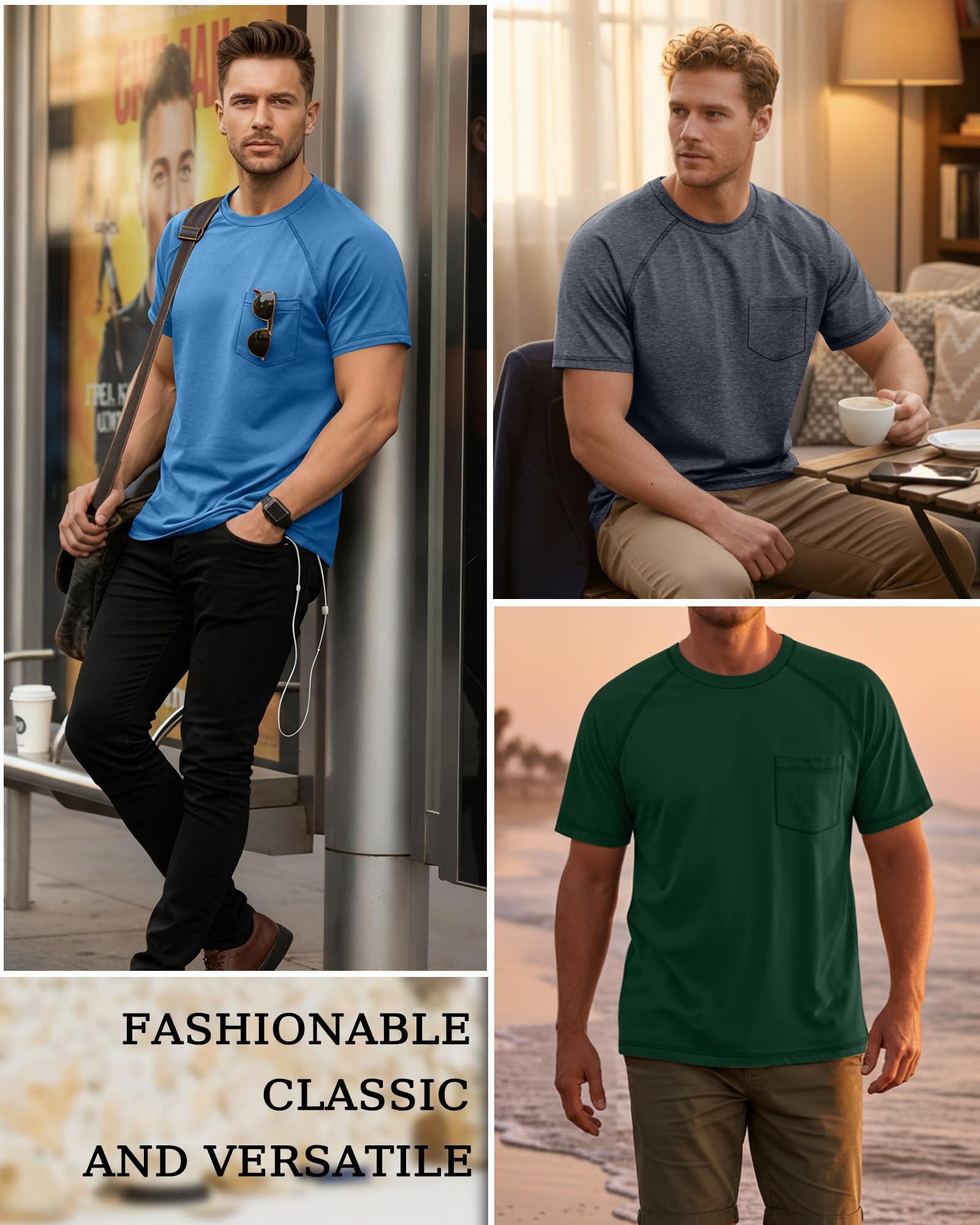Neer 3 Camisetas Hombre Tallas Grandes con Bolsillo