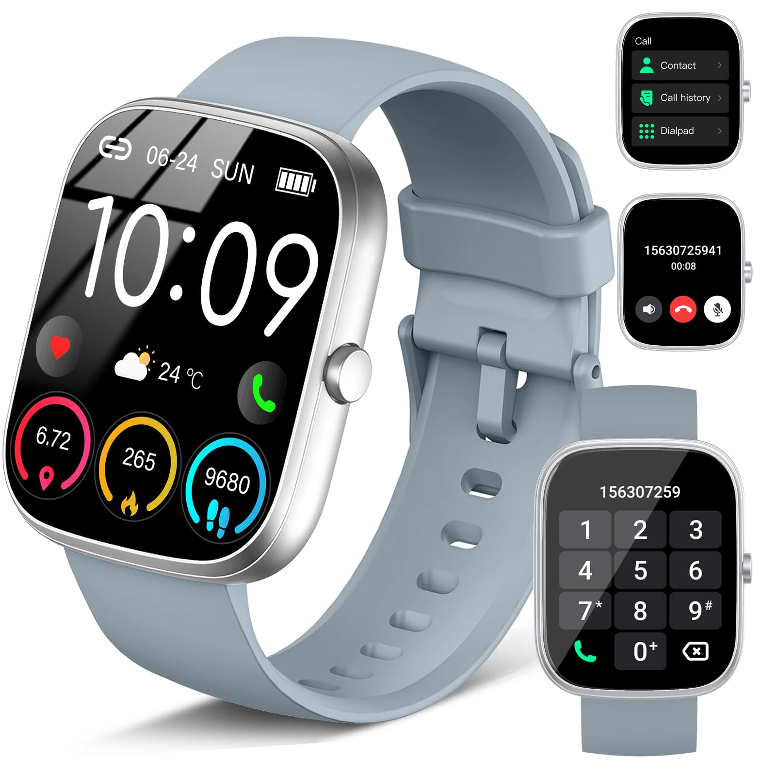 Smartwatch Uomo Donna, 1.91" Orologio Smartwatch con Effettua/Risposta Chiamate, 110+ Sportive, Contapassi, 24H Sonno/Cardiofrequenzimetro, Impermeabil IP68 Fitness Smart Watch per Android iOS, Grigio