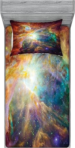 Miniatura 1 de Ambesonne Outer Space - Juego de sábanas bajeras y fundas de almohada, composición temática del universo con estrellas y nebulosa, espacio colorido,