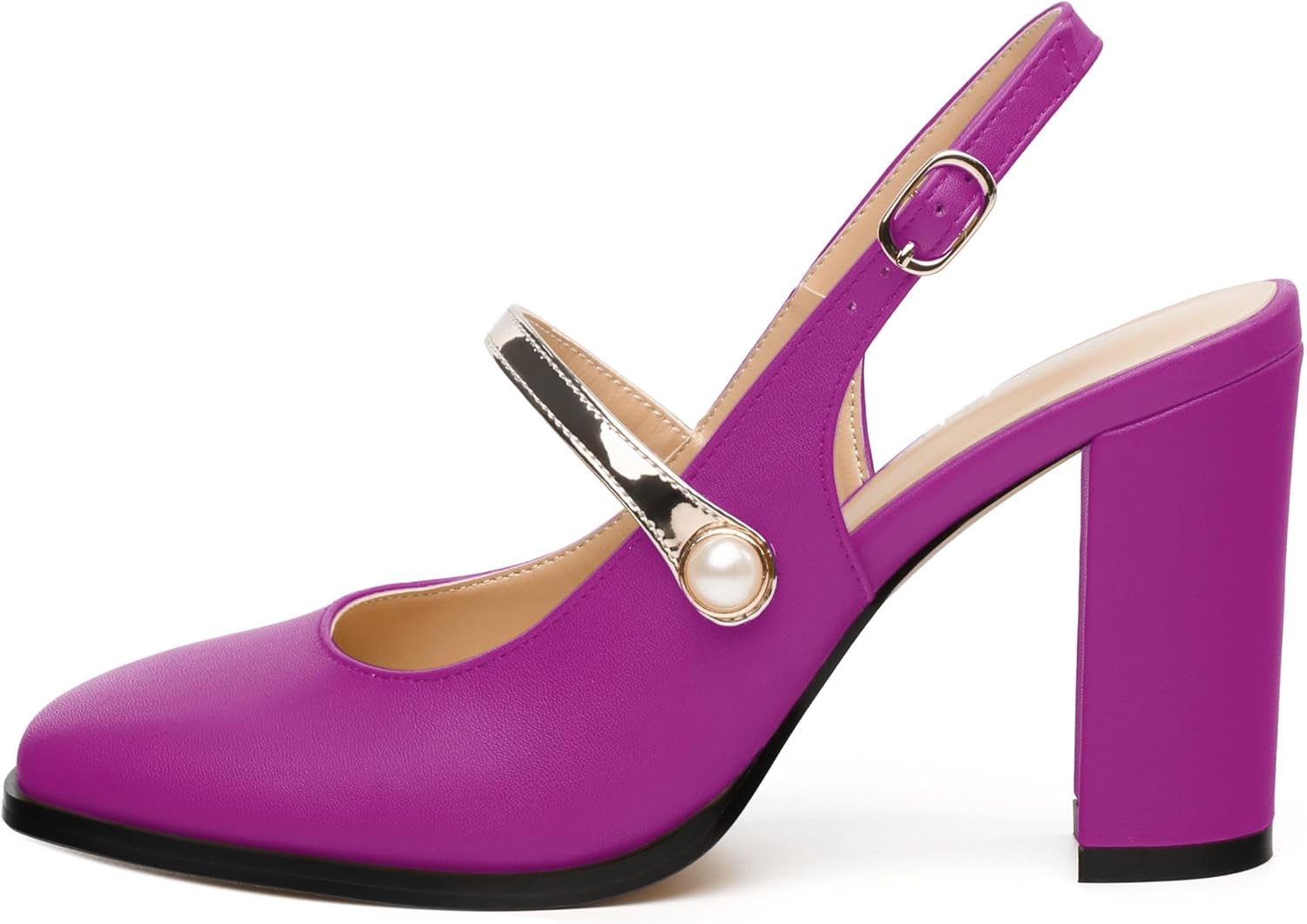 Women's Pumps, Closed Toe High Heel Slingbacks, Solid Faux Leather Fashion Slip On Mary Jane Shoes for Daily Working Party