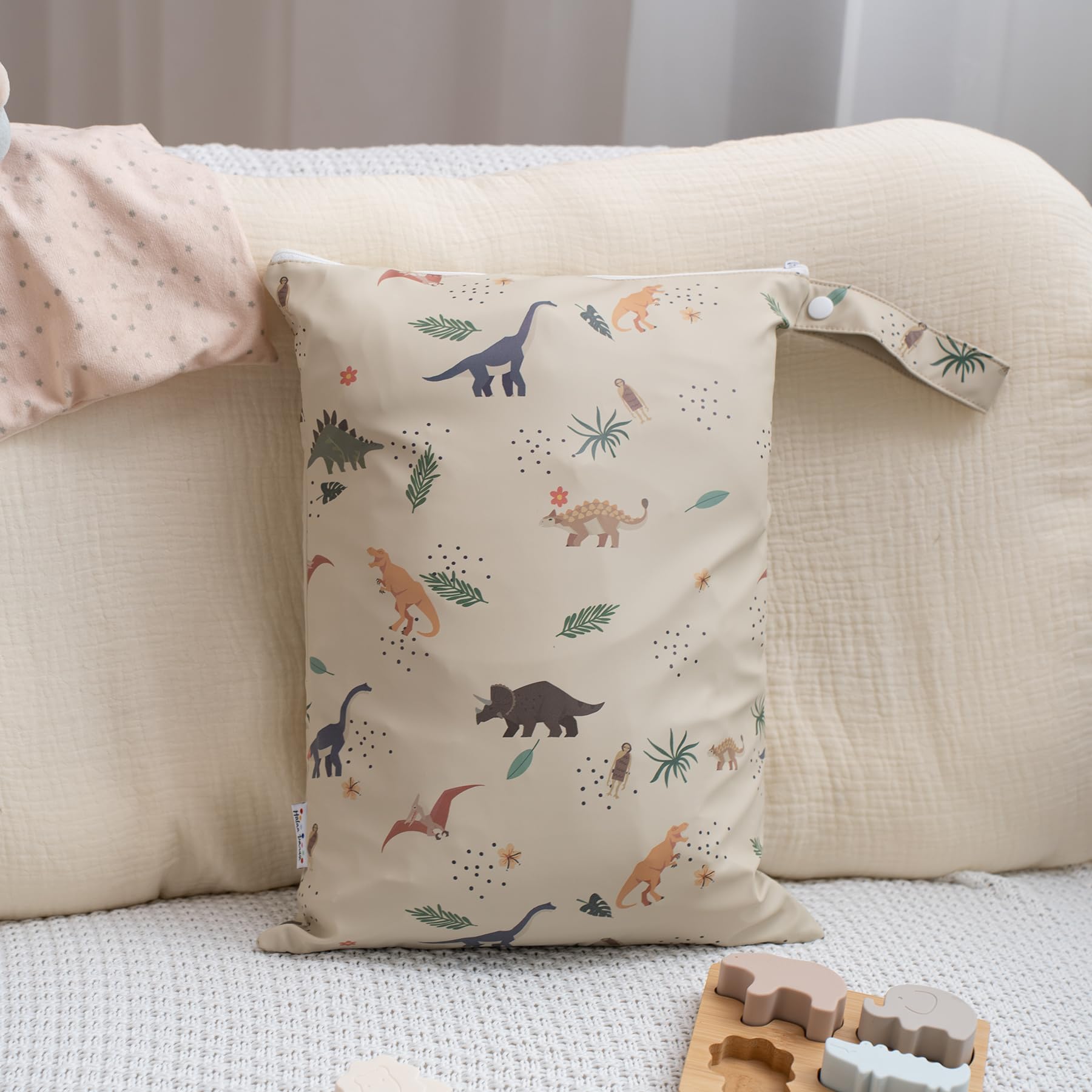 Bolsa Impermeable Reutilizable con Dos Bolsillos con Cremallera para pañales de bebé con asa, diseño de Dinosaurio