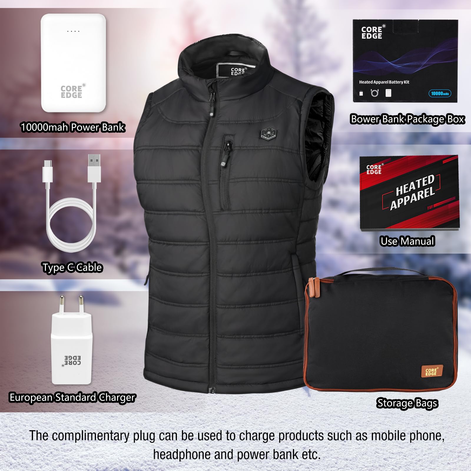 CORE EDGE Beheizbare Weste Damen mit Powerbank, Heizweste mit Akku USB, Thermoweste Wärmeweste Damen mit 3 Stufen Temperatur, 4 Heizzone Weste Beheizbar