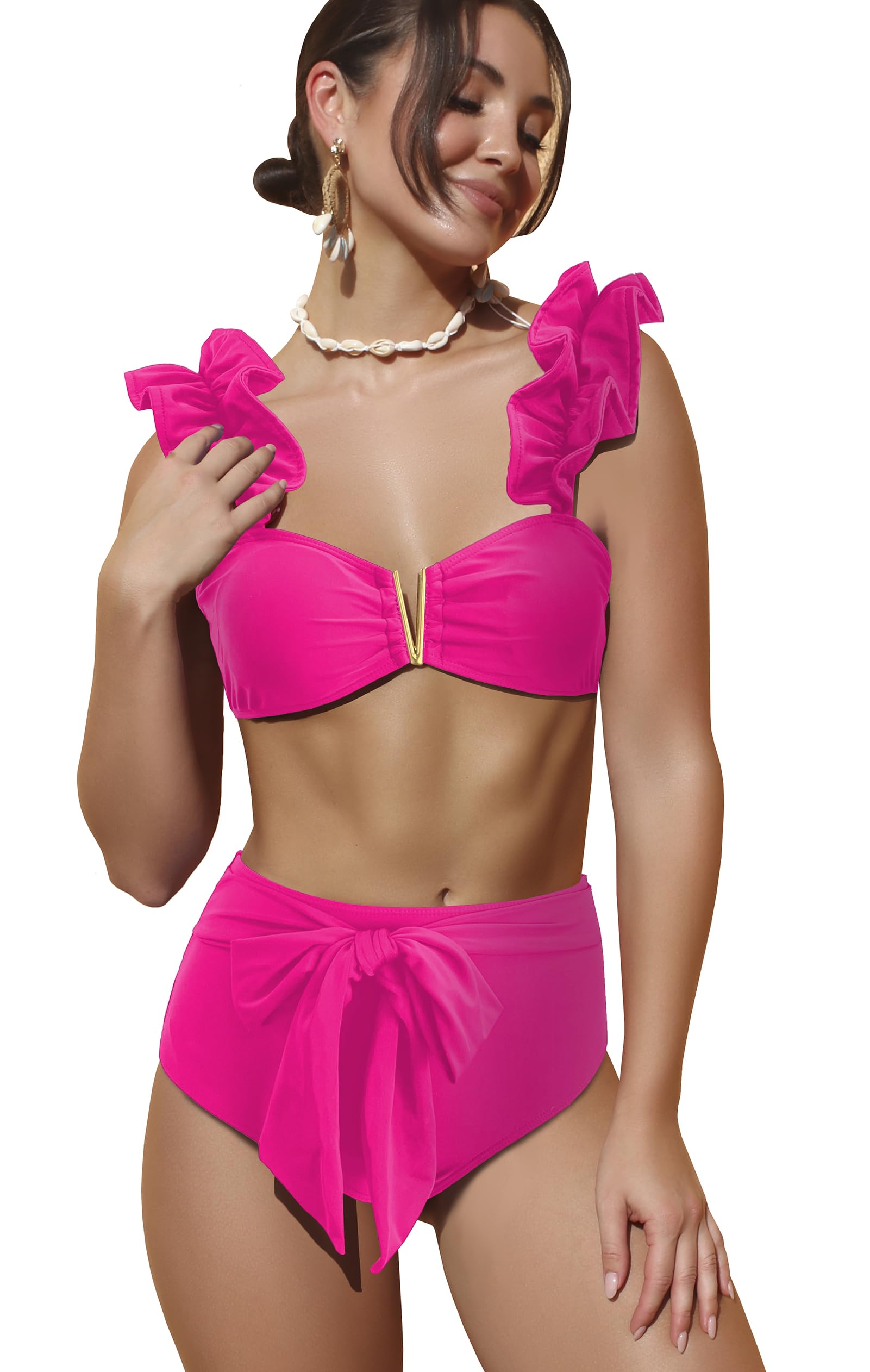 SPORLIKE Women High Waisted Swimsuit Flounce Straps Bikini Bathing Suit