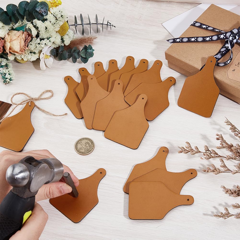 OLYCRAFT 100Pcs Imitation Leather Blank Tags Light Brown Cow Ear Tag 3x2 Inch Leather Labels 2mm Thick Blank PU-Leather Tags for Stamping DIY Labels Jeans Bags Accessories DIY Jewelry Crafts