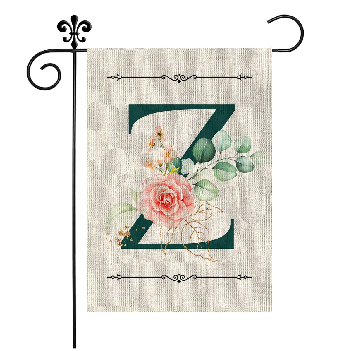 Monogram Letter Z Garden Flag Floral 12x18 Inch Double Sided for Outside Small Burlap Family Last Name Initial Yard Flag
