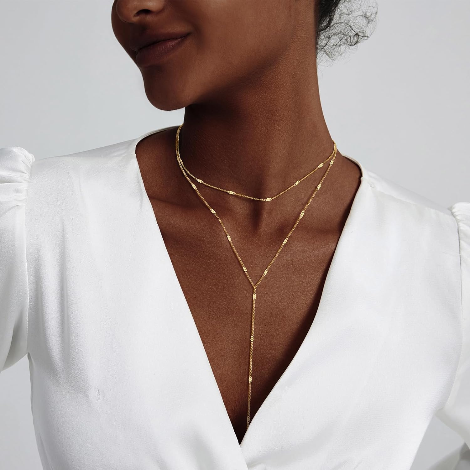 Luxval Lariat Silver Necklace for Women, Dainty Long Necklace Silver Y-Shaped Pendant Necklaces Trendy Beaded Chain Drop Necklaces Jewelry for Women Gifts - Image 4