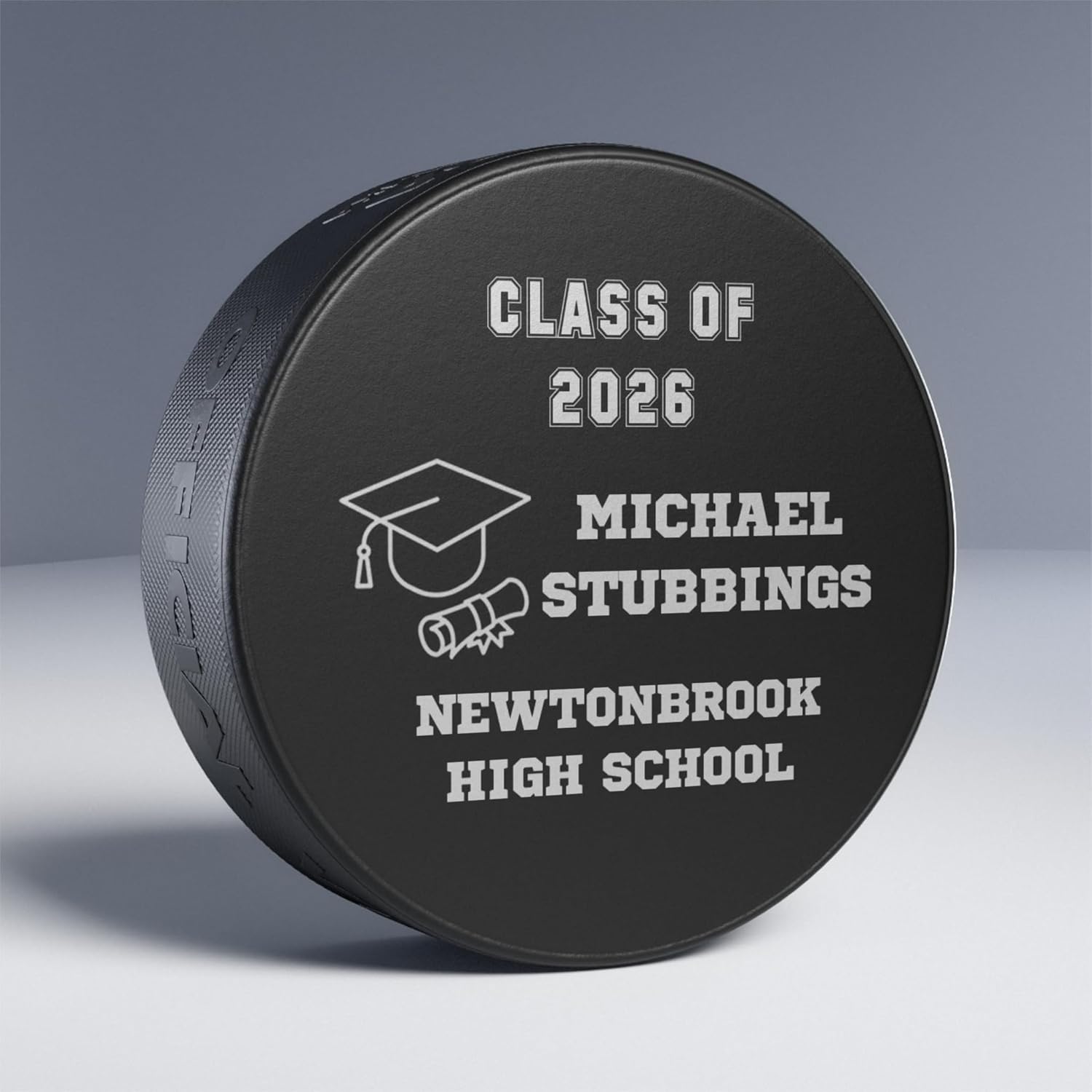 Personalized Graduation Hockey Puck – Custom Class Year, Graduate Name & School – Official Size & Weight – Unique Hockey Gift for Graduates Class of 2026