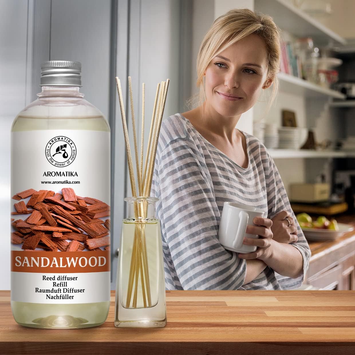 Reed Diffuser Refill Sandalwood 17 Fl Oz (500ml) - Room Diffuser - Home Fragrance - Scented Diffusers for Aromatherapy - Air freshener - Fresh/Intensive Fragrance - Image 9