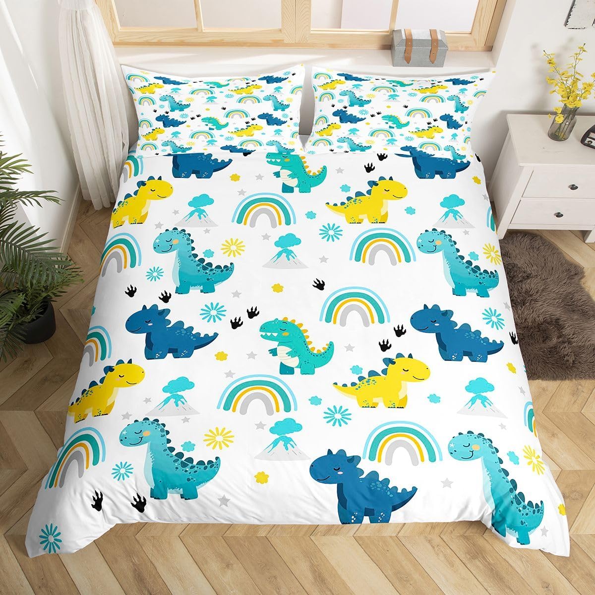 Erosebridal Corgi Duvet Cover Twin Size Daisy Bedding Set for Kids Boys Girls Oil Painting Cute Pet Dogs Pattern Comforter Cover Leaves Flower Kawaii Animals Bedclothes