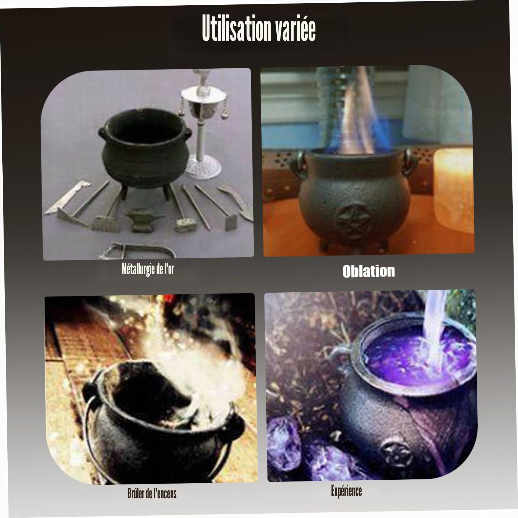Chaudron en Fonte Étoile avec Couvercle et Poignée - Halloween, 3,94 x 2,95 x 2,95 Pouces - Bougie et Encens Brûlant - Sorcellerie
