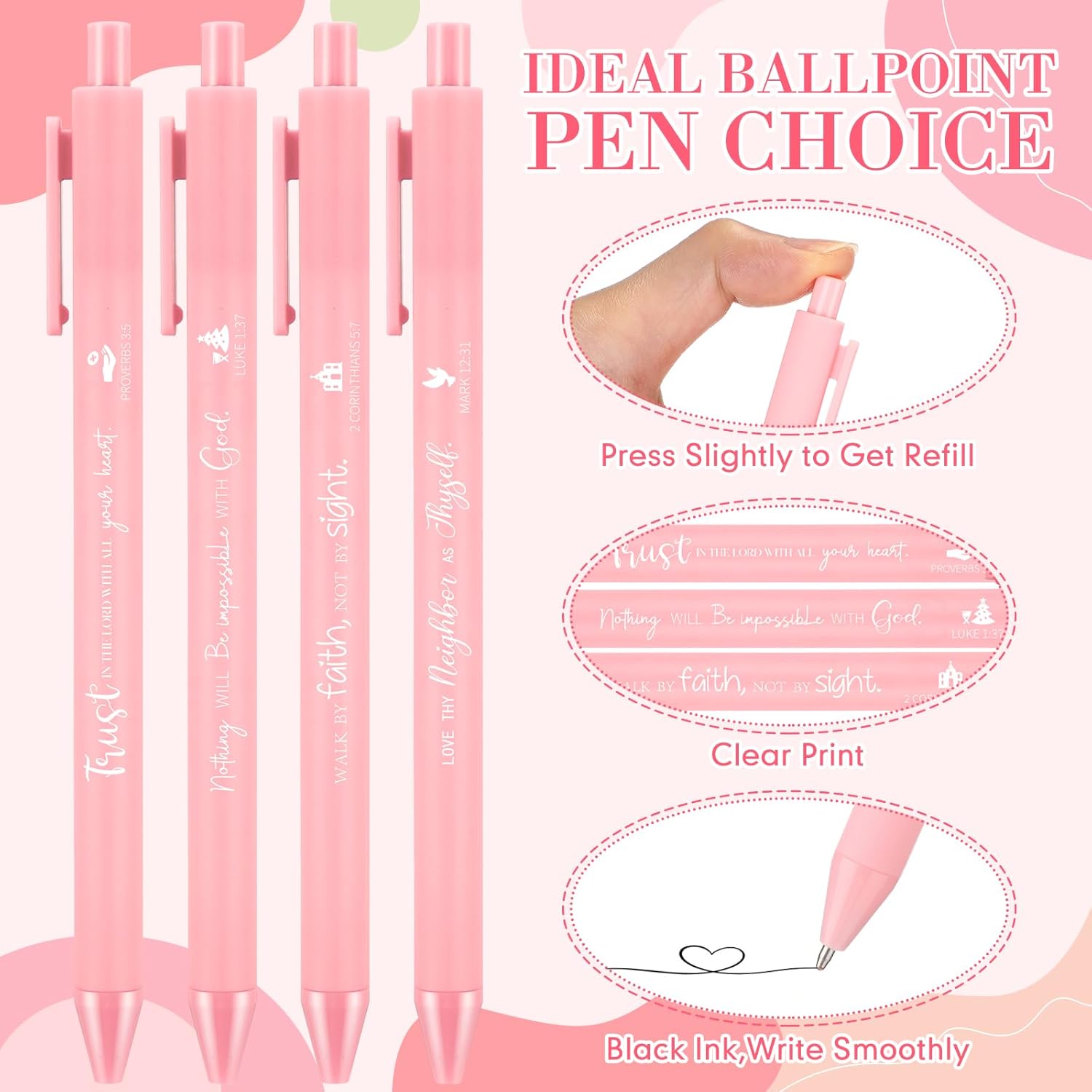 Engrowtic 100 Pcs Christian Gifts Bulk Bible Verse Pens Inspirational Quotes Scripture Ballpoint Pens Christian Gift for Bible Women Employee Sunday School Study(Pink Color)