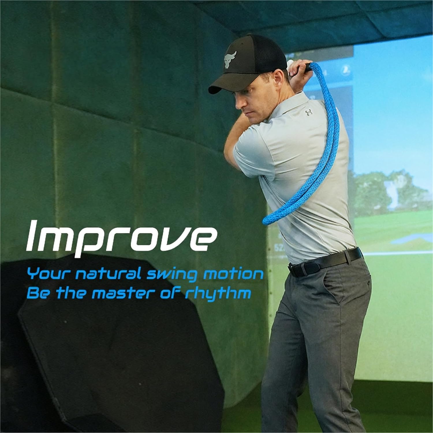 HERZ Golf Rope Swing Trainer, 420g Weighted Golf Swing Training Aid (7-Iron Feel) for Tempo & Rhythm - Lag Feedback Speed Trainer, Indoor/Outdoor Warm-Up Practice Equipment with Storage Bag