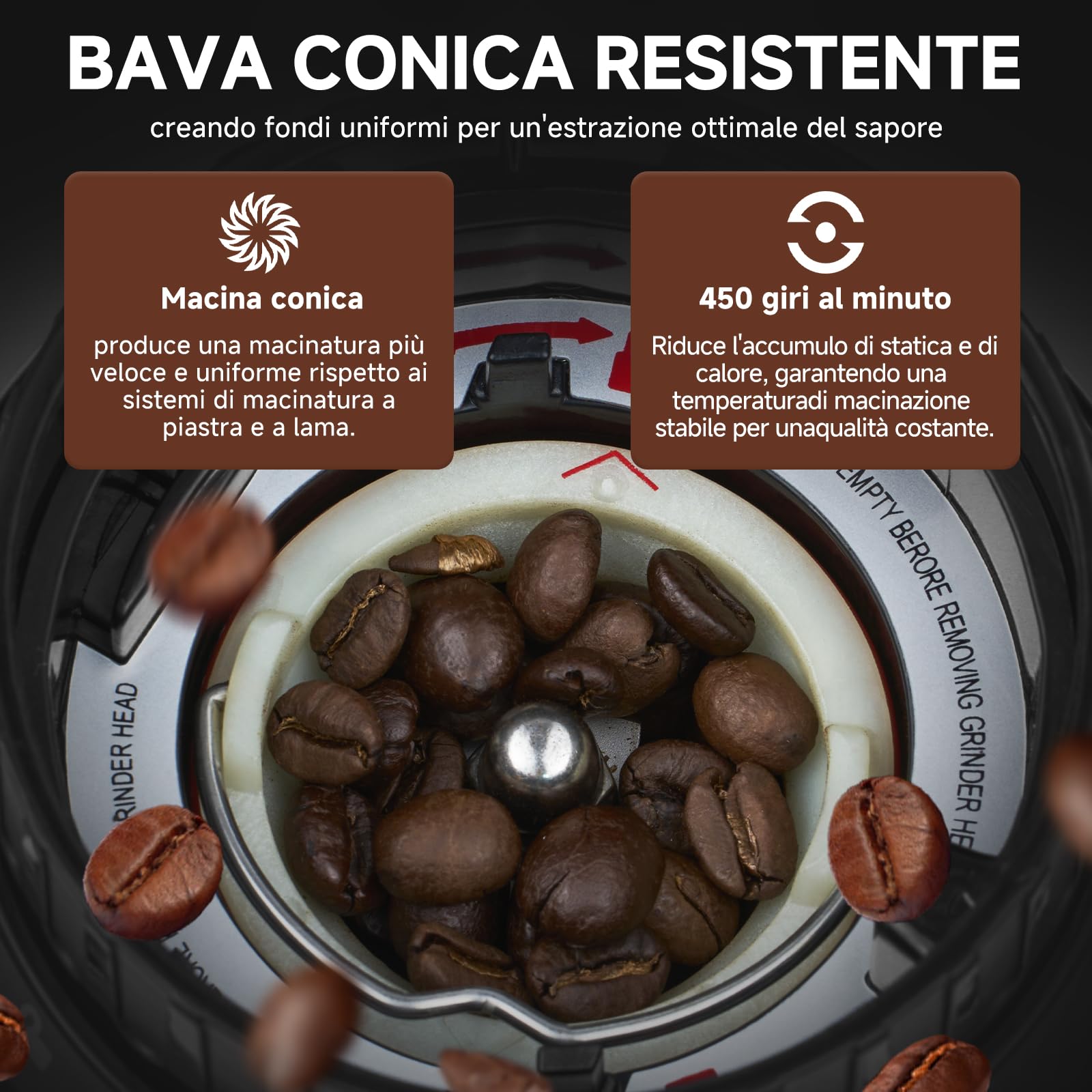 AMZCHEF Macinacaffè Elettrico con 48 Livelli di Macinatura, Macine Coniche, Sistema Antistatico, Display LCD Touch, Contenitore Chicchi 300 g, per Espresso, Caffè Filtro e French Press