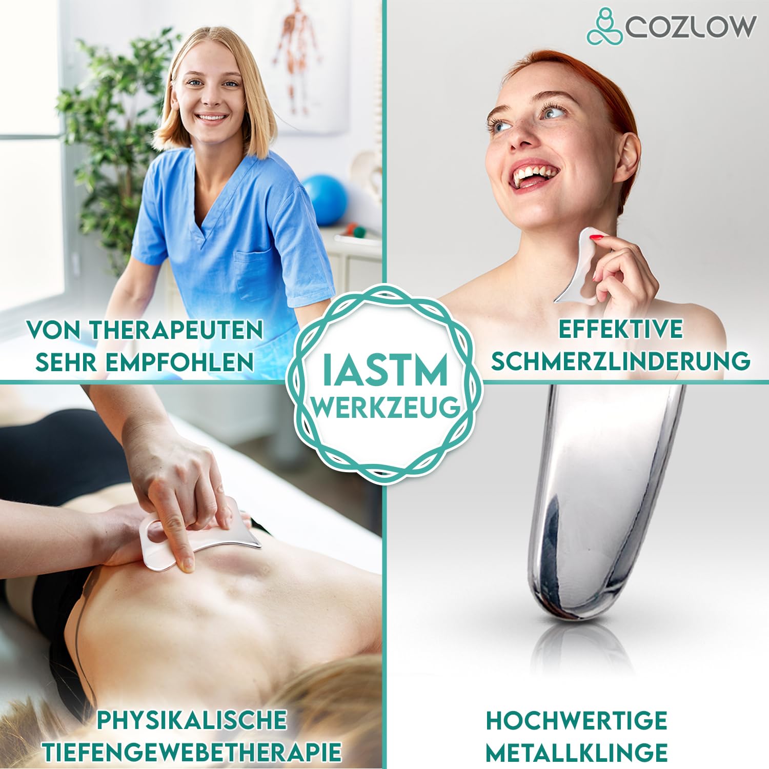4-in-1 Faszienschaber-Set – Muskelschaber aus Edelstahl | Die weichen Gewebemobilisierungswerkzeuge von Cozlow sind ultra-glatt und poliert, um sicher zu gleiten