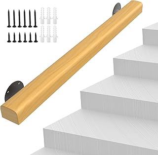 3FT Wooden Stair Handrails,Hand Railings for Stairs Indoor Outdoor Wall Mount Support Wood Handrails,Non-Slip Sturdy Staircase Handrail Safety Grab Bar Rod Complete Kit for Home,Lofts,Guardrail