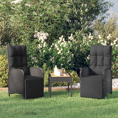 Patio Reclining Chairs 2 Pcs with Table Black Poly Rattan Outdoor Patio Dining Lawn Outdoor Dining Chairs Sillas para Comedor for Picnic Beach