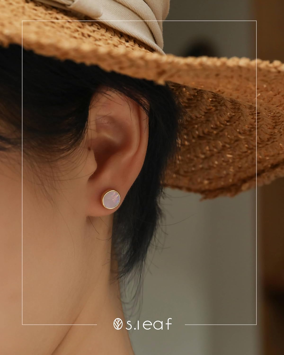 S.Leaf Gold Stud Earrings for Women 925 Sterling Silver Hypoallergenic Mother of Pearl Shell Stud Chain Earrings Friendship Jewelry Gifts for Women Her