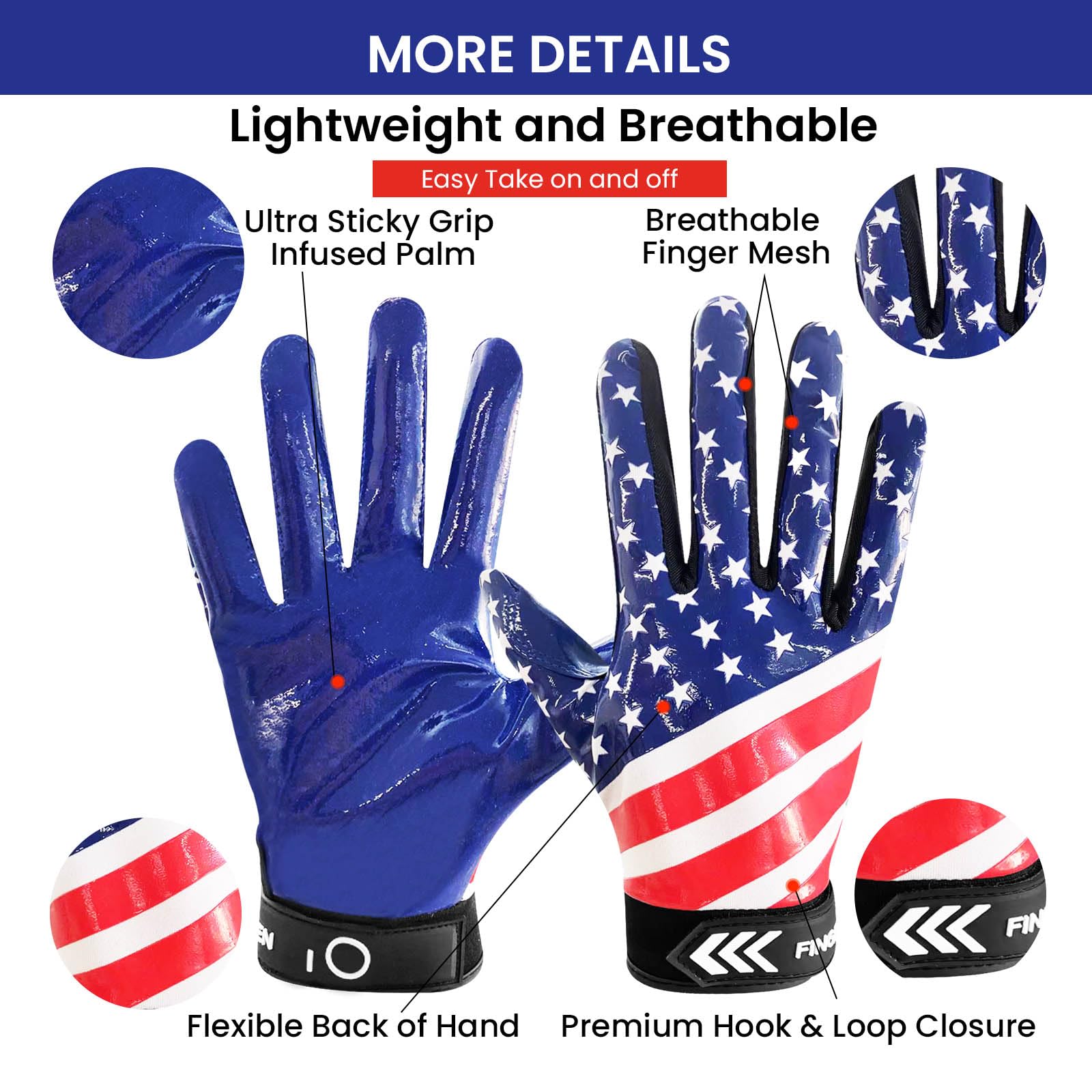 XJBTBA Guantes de fútbol Americano para jóvenes, Ultra adherentes, Antideslizantes, receptores de Palma, Guantes de Rugby para niños y niñas, protección elástica Flexible, Impermeable, Ajuste