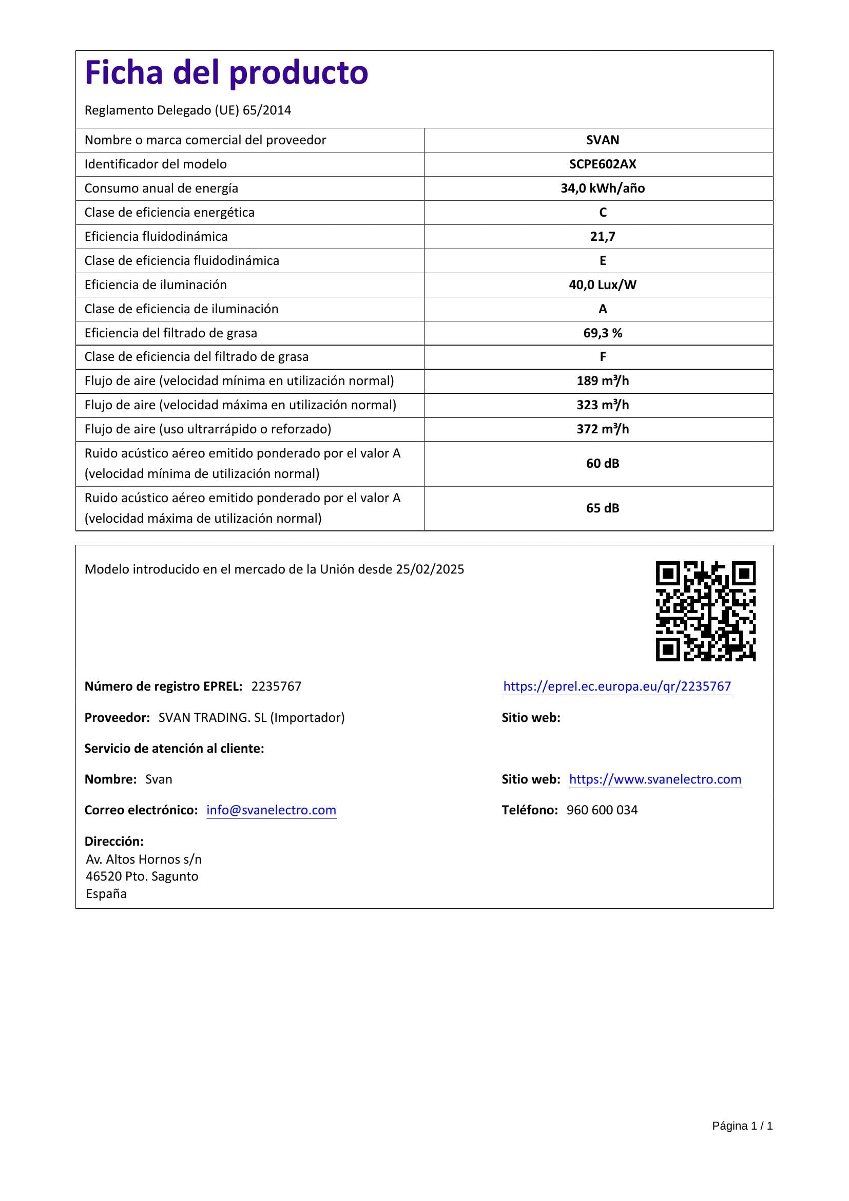 Svan Campana Extractora Telescópica 60cm Inox SCPE602AX. Potencia 66,5m3/h, 2 Velocidades, Control Manual, Filtro apto para Lavavajillas
