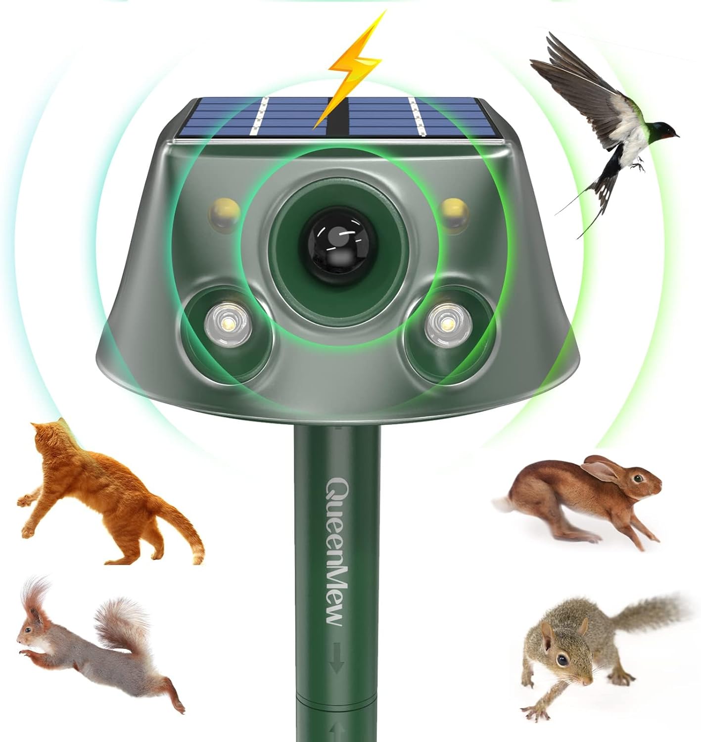 Solar Animal Deterrent, 360° Ultrasonic Animal Pest Repeller, 6 Modes
