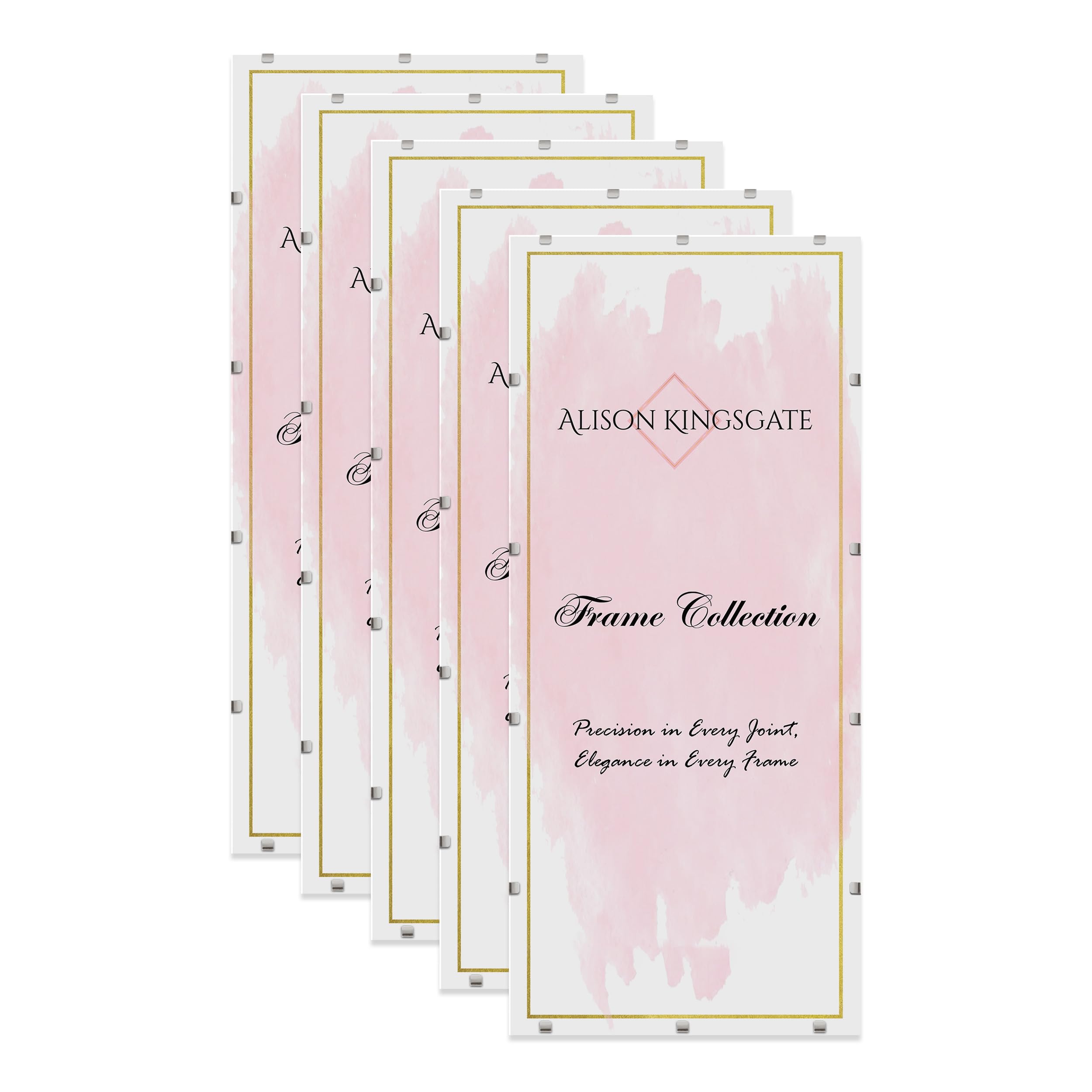 Alison Kingsgate 98X33CM Clip Frame (Pack of 5)- Frameless Picture Frame with Shatter-Resistant Perspex & Sturdy MDF Back- Borderless Clip Photo Frame for Posters, Certificates, Art & Wall Decor