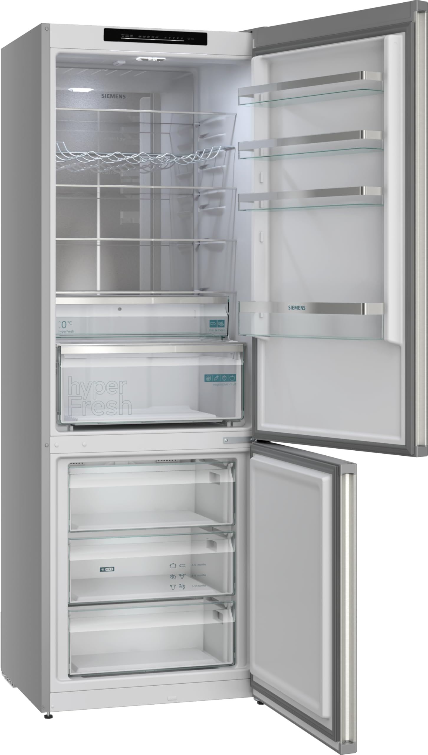 Siemens iQ300, nevera y congelador independiente con sección de congelador inferior, 203 x 70 cm, acero inoxidable, KG49NVICG
