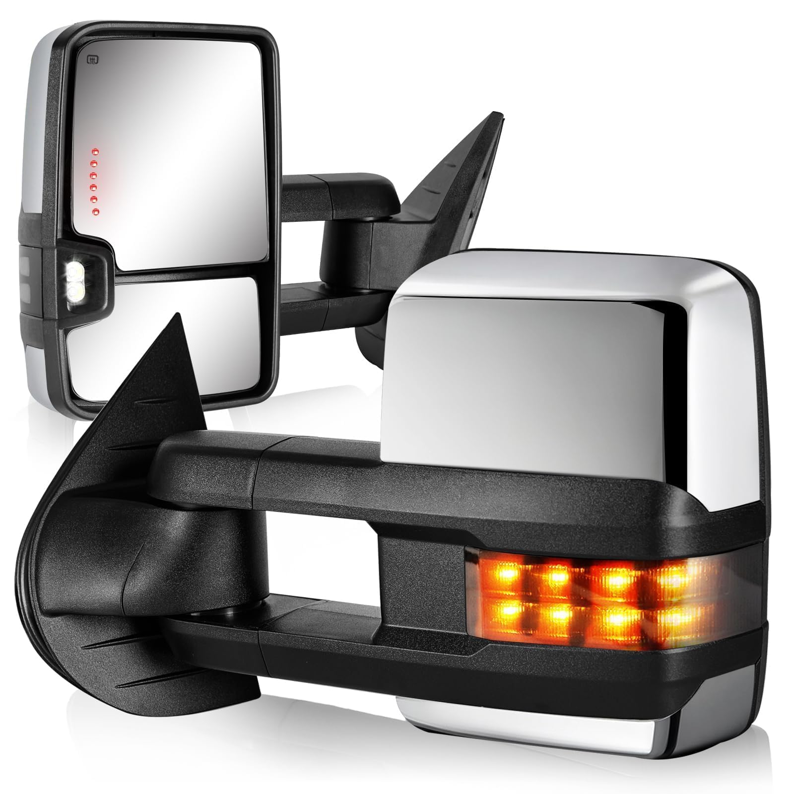 SIZIOM Towing Mirrors for 2007-2013 Chevy Silverado Avalanche Suburban Tahoe/GMC Sierra Yukon Side Mirror with Power Heated Turn Signal Light Backup