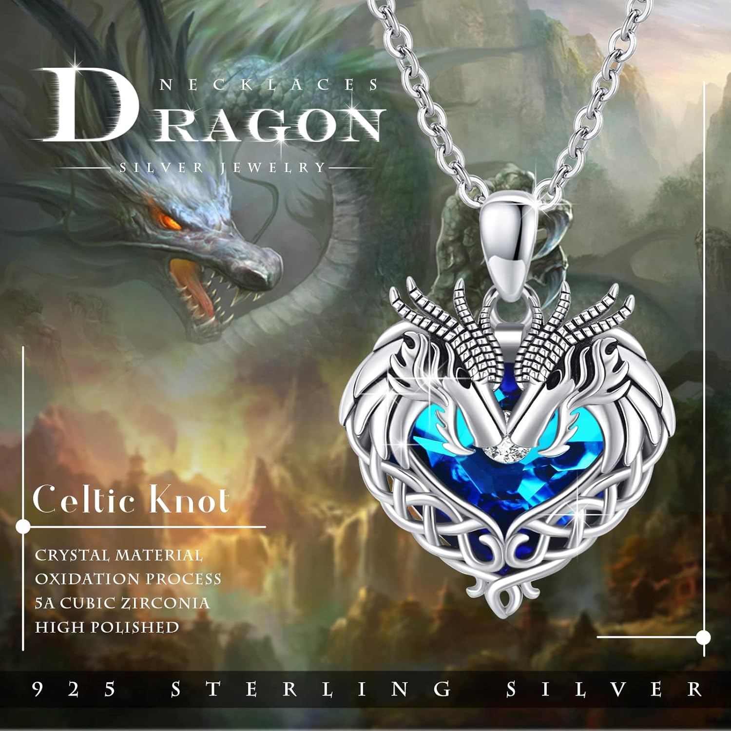 Dragon/Horse/Wolf Necklace for Women 925 Sterling Silver Celtic Knot Animal Pendant Necklace Jewelry Gift for Women - Image 6