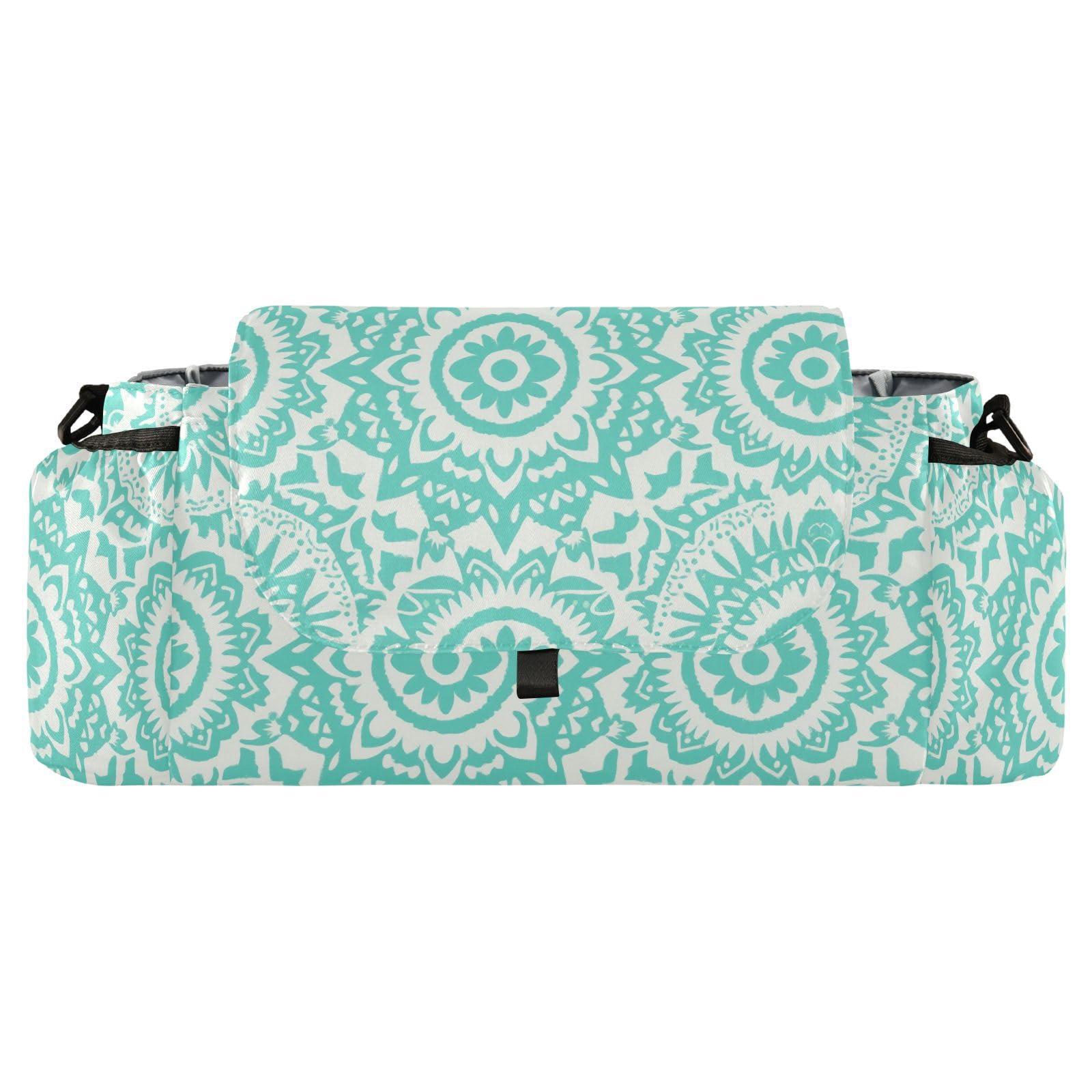 miaozhen Boho Mint Green Vintage Flowers stroller organizer with cup holders stroller caddy attachment accesorios para gancho para carriola