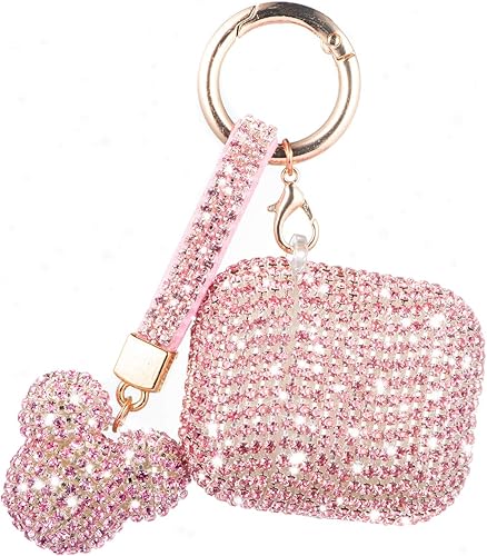 Lujosa funda para AirPods de Apple con diamantes de imitación brillantes, funda protectora con llavero de Mickey Ball para Airpods de 2 y 1
