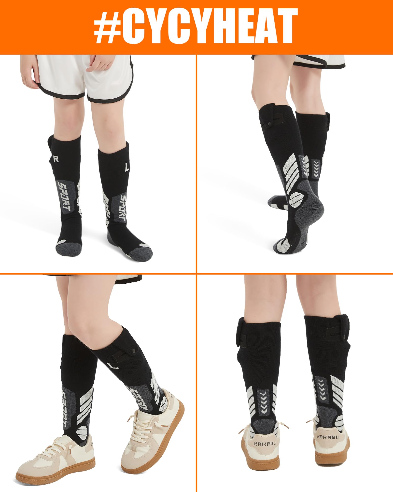 Calcetines calefactables para niños con batería de 5000 mAh – Calcetines térmicos para niños y niñas hasta la rodilla, calcetines eléctricos de lana para esquiar con elemento calefactor de fibra de