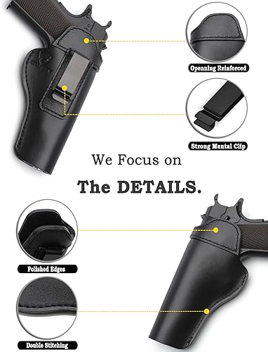 Miniatura 4 de Cranssy Funda 1911 Funda IWB de piel auténtica para transporte oculto compatible con Kimber 1911Colt 1911 S &amp; W 1911Sig Sauer 1911Remington - Ruger