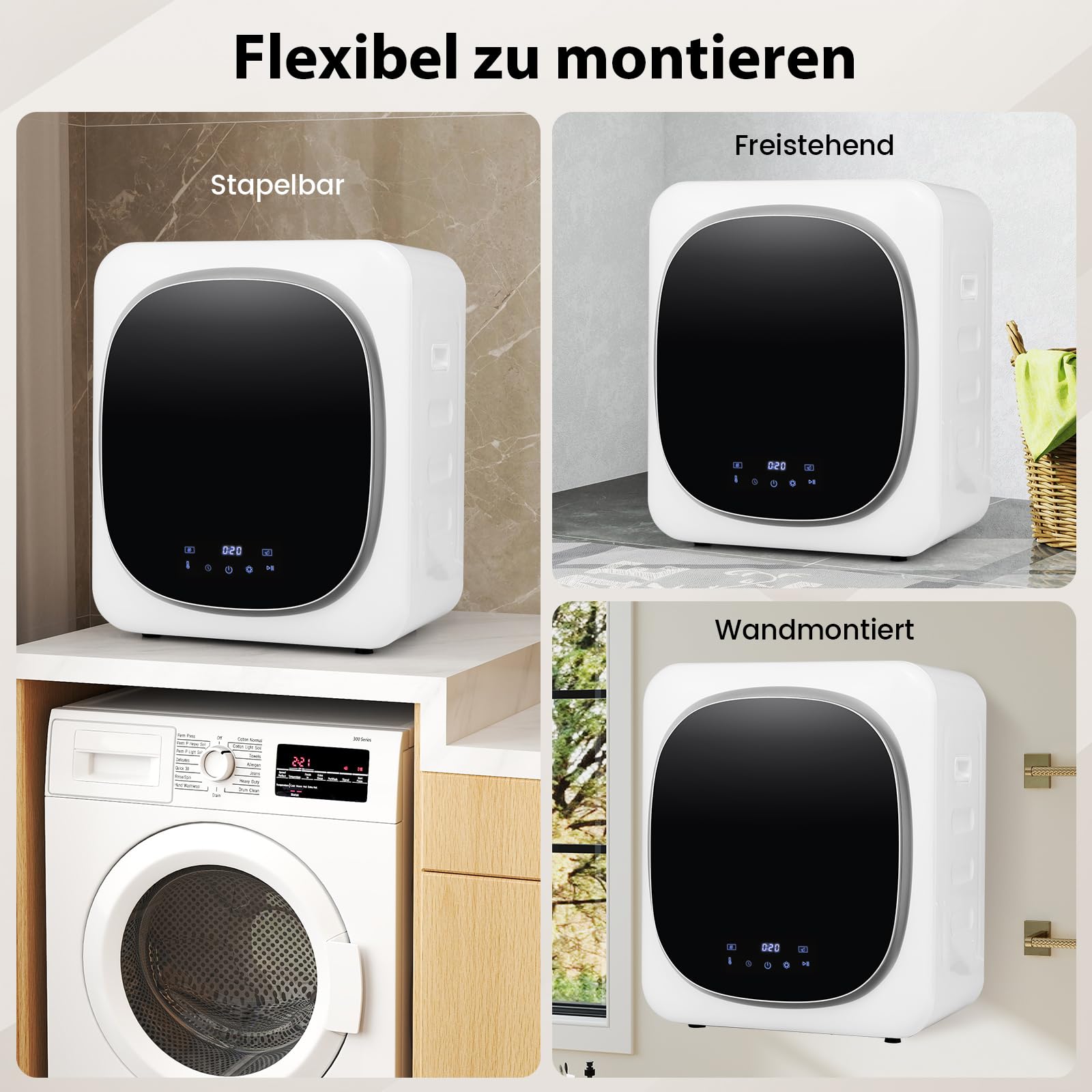RELAX4LIFE Wäschetrockner Klein, Mini Trockner mit LED-Touchscreen, Ablufttrockner mit Desinfektion, Desodorierung, Überhitzungsschutz, Mehrfachfiltration, 4kg, 800W, mit 4 Temperaturen & 6 Timer