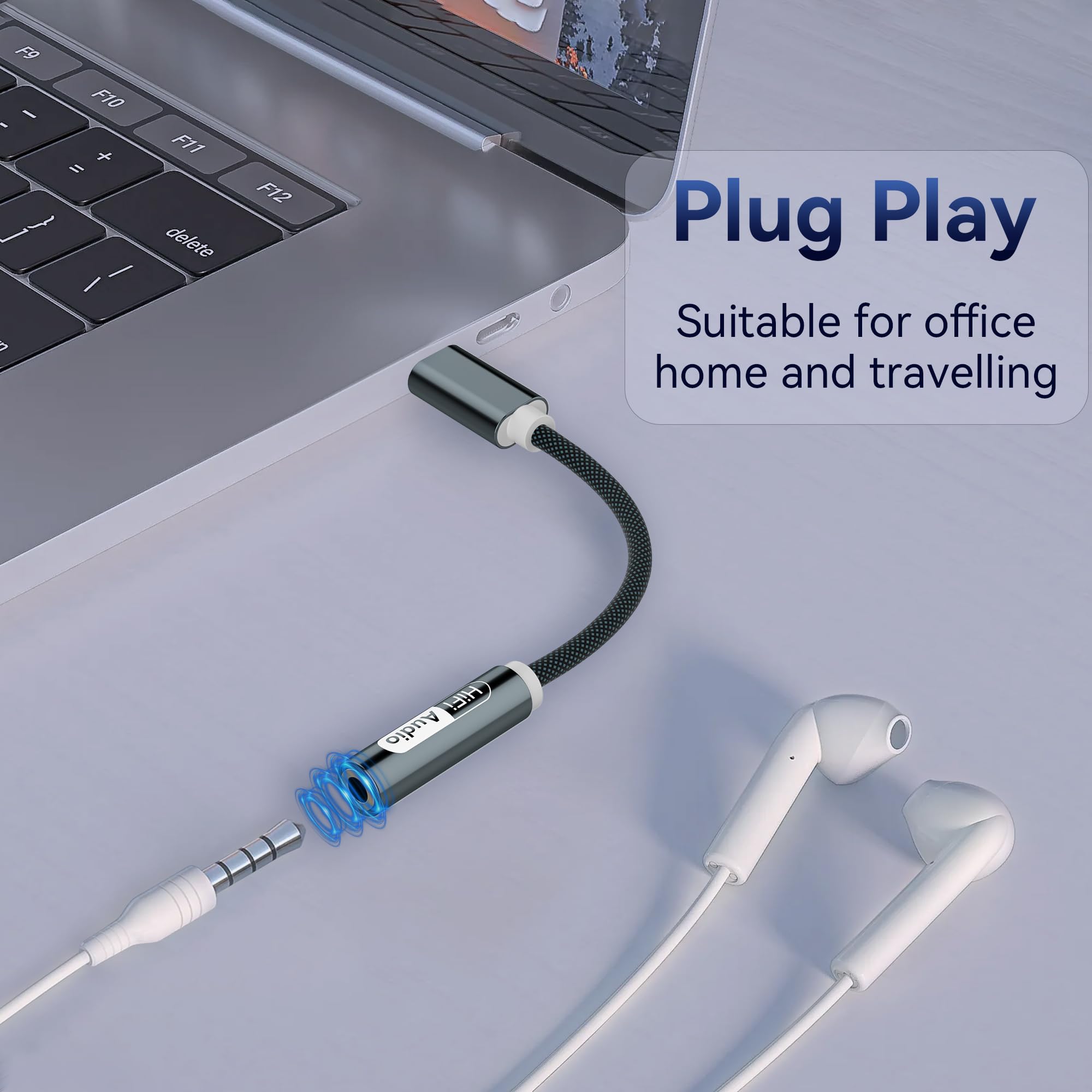 YISH Adapter USB C na Jack 3.5mm：USB C Aux Słuchawki Nylon, USB Typu C na Jack z DAC Chip Kompatybilny z iPhone 17/16 Pro Max Samsung Galaxy S25/S24 iPad Air/Pro Google Pixel 8/7