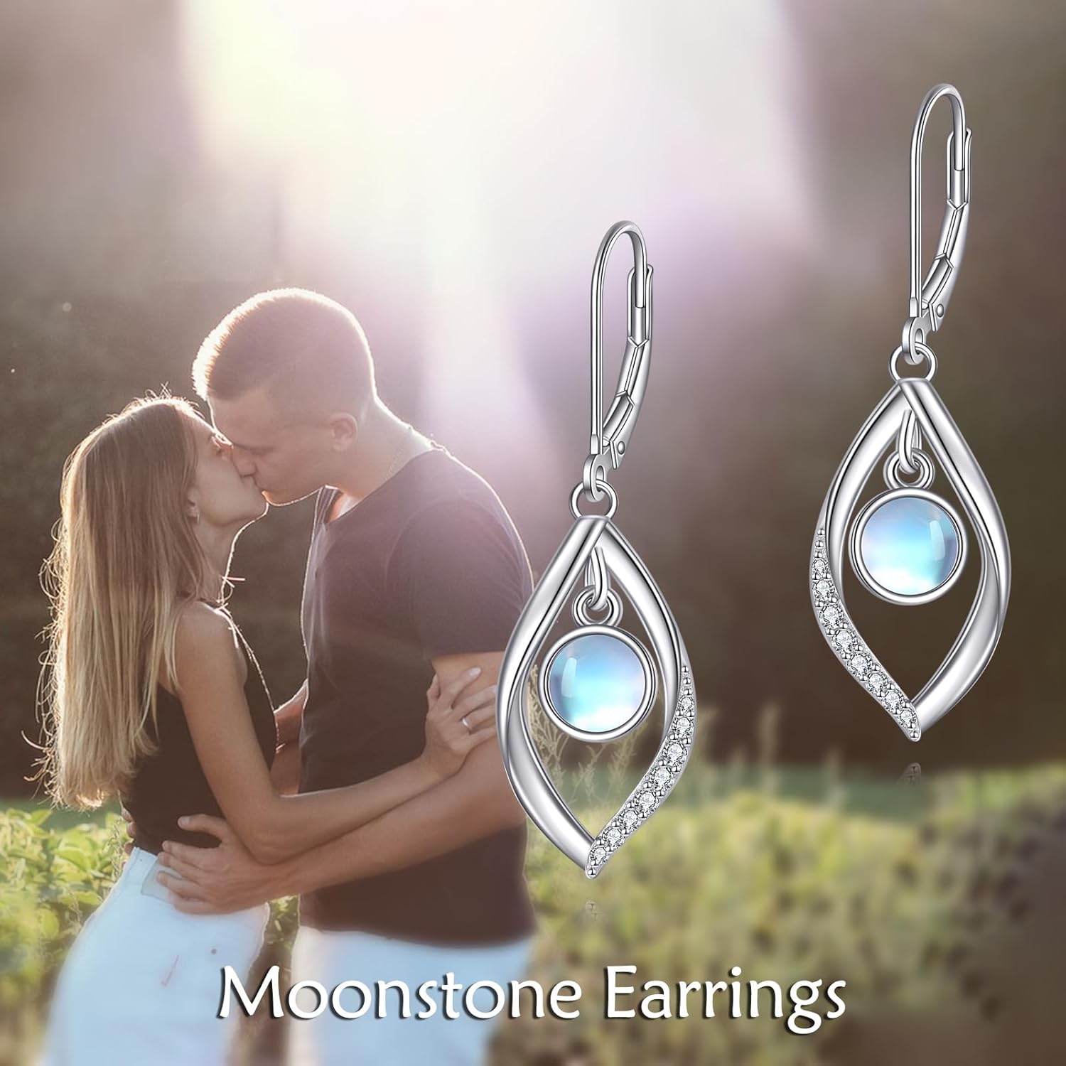 Moonstone/Lapis Lazuli/Peridot/Amethyst/Pink Teardrop Earrings for Women Sterling Silver Filigree Dangle Earrings Leverback Earrings Jewelry Gifts for Women - Image 3