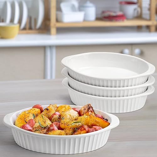 Miniatura 4 de Foraineam Paquete de 4 platos ovalados ovalados de porcelana blanca de 15 onzas, 8.8 x 5.5 x 1.8 pulgadas, sartenes para gratinar, platos pequeños