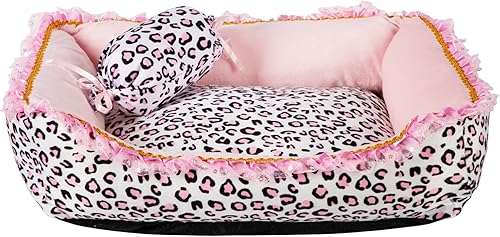 Gigreinc Cama para perros pequeños  Bonita cama para perros de leopardo rosa, camas para gatos de interior lavable, sofá cama para gatos de forma