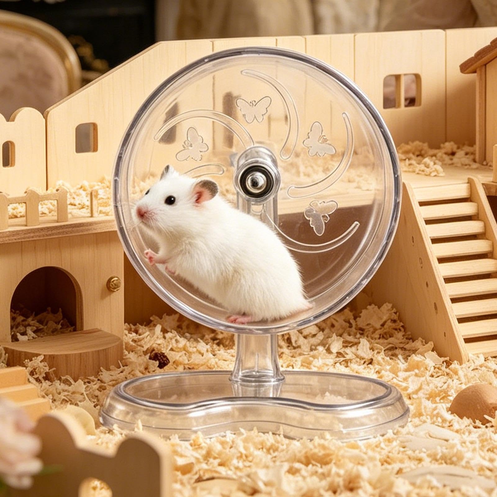 Grande ruota per criceti, 24,9 cm, antiscivolo, trasparente, grande ruota per criceti nani, accessori per esercizi, per piccoli animali, topo, cincillà, riccio, zucchero, aliante, uccello