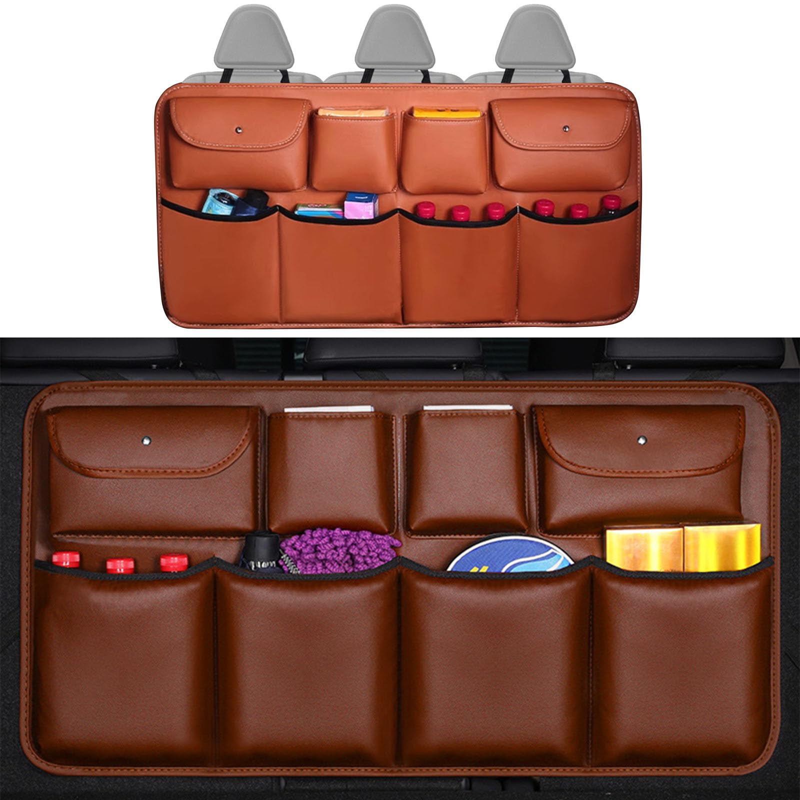 Car Trunk Organizer, Hanging Rear Seat Organizer with 8 Large Storage Bags, Compatible with Chevrolet Equinox,B4 Orange