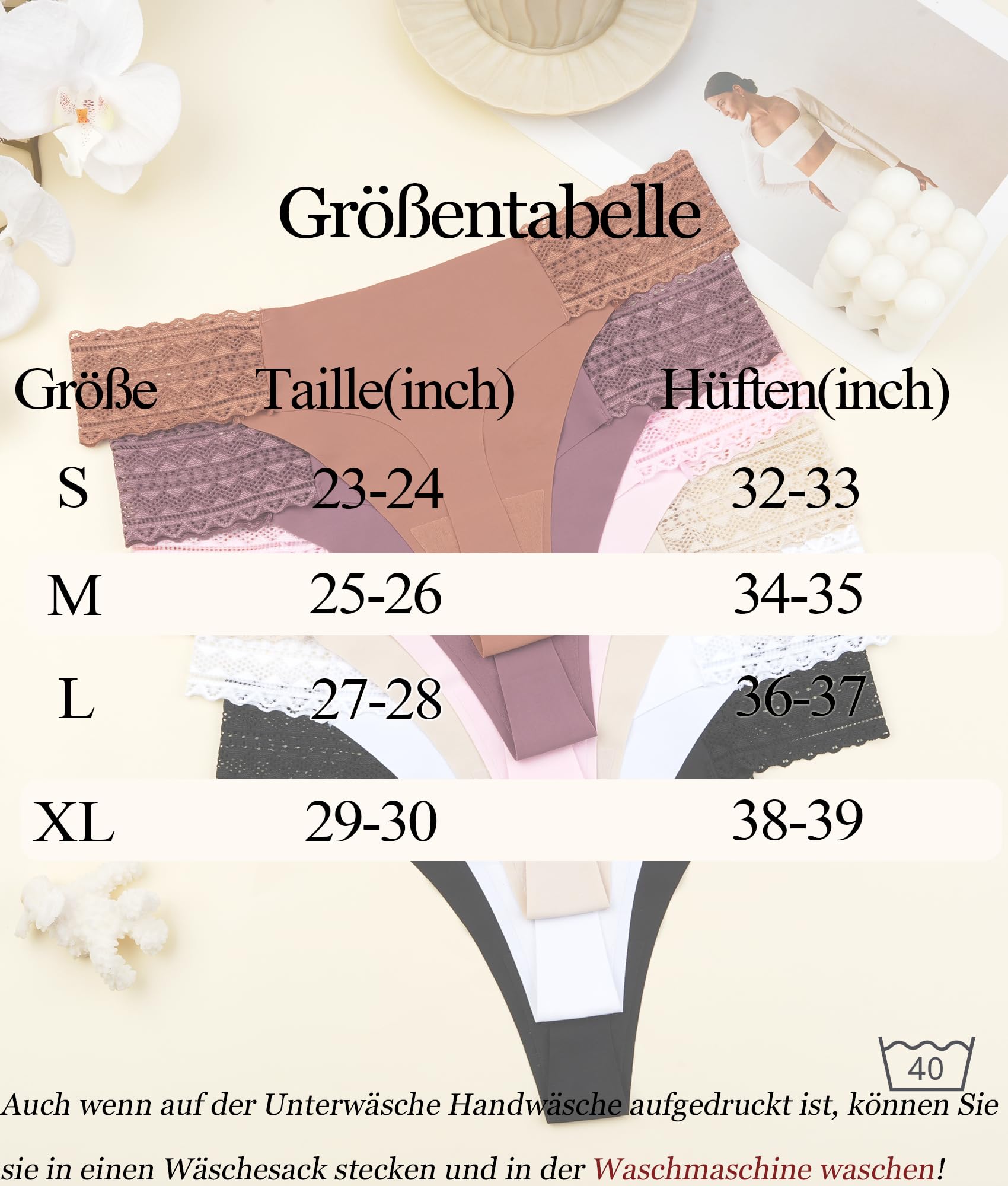ALL OF SHE 6er Pack String Tanga Damen Nahtlose Unterwäsche Frauen Sexy Unterhosen Damen Spitze Seamless V-Waist Dessous Thong Mehrpack S-XL