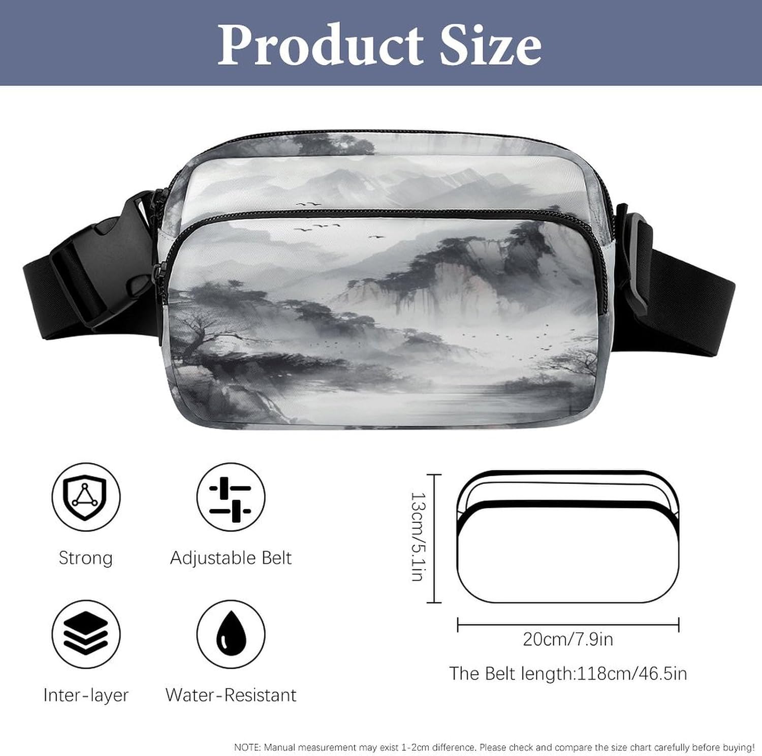 Abstract Ink Painting Fanny Pack Belt Bag with Adjustable Strap Fashion Waist Bag for Outdoor Sports Hiking