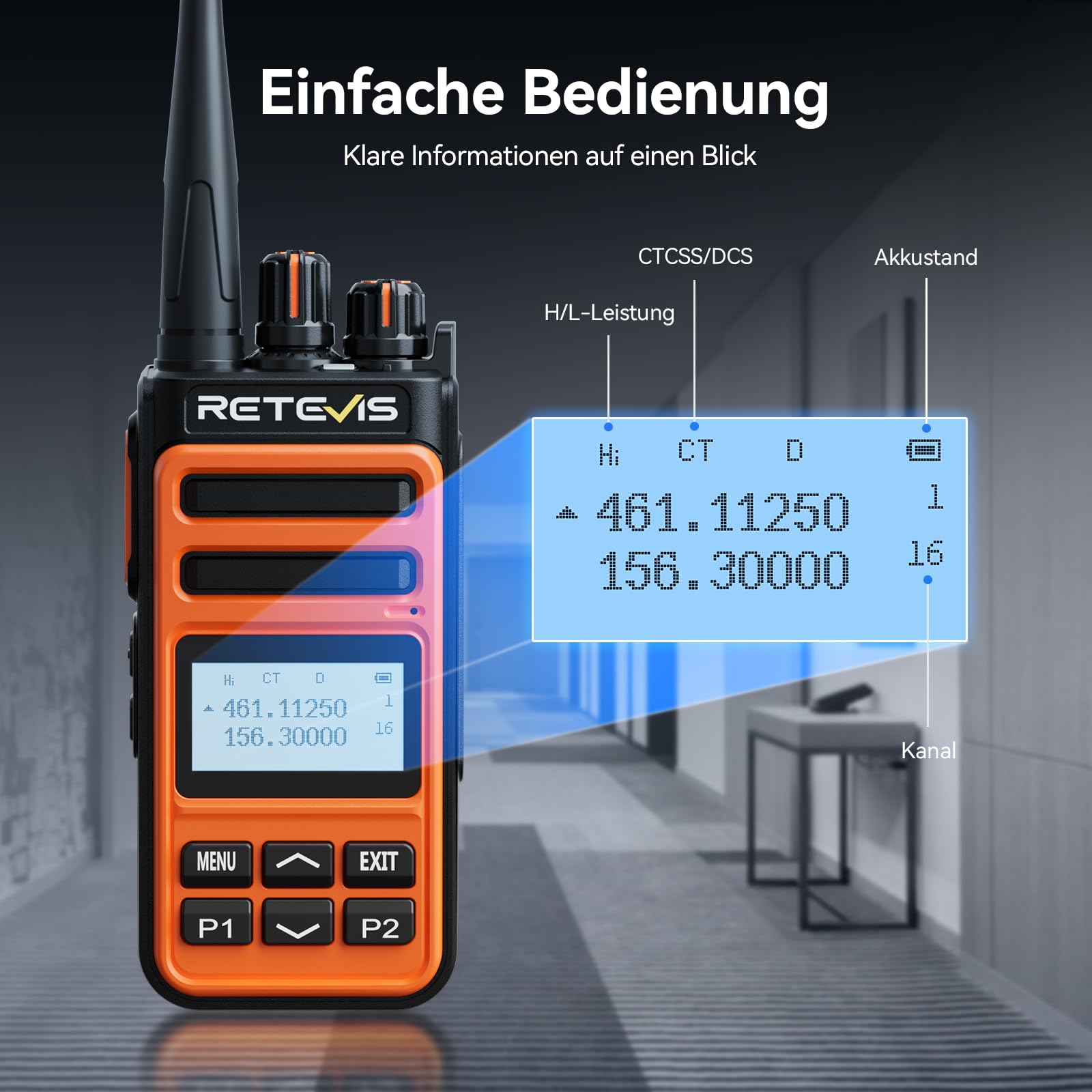 Retevis C66B Funkgeräte Set Lange Reichweite, Walkie Talkie mit Headset | Fast Charging Walkie Talkies, Noice Reduction, Emergency Alarm, Professional Funkgeräte für Restaurants, Hotels(Orange, 4Pcs)